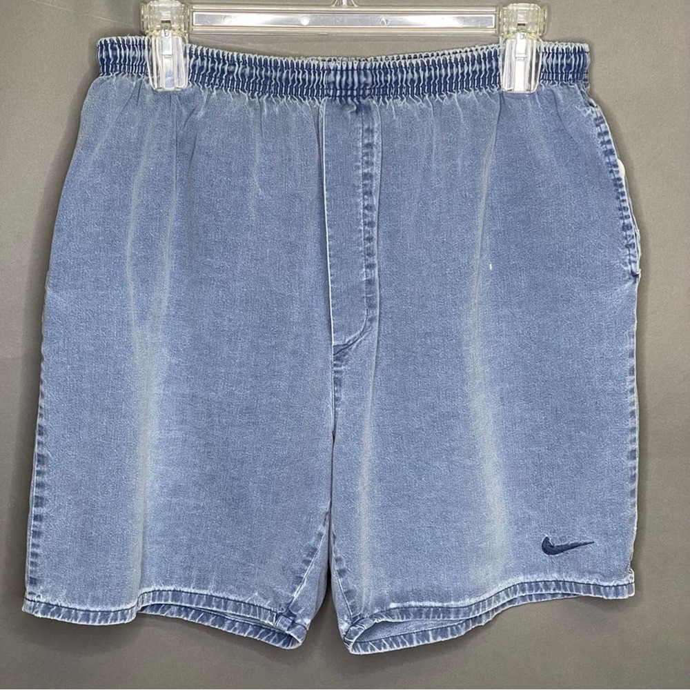 Nike Denim Shorts Vintage 90s Chambray Elastic Waist XL Court Shorts Agassi